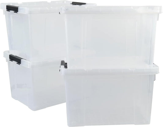 50 Quart Clear Storage Containers with Lid/Wheels, Large Rolling Stackable Box, 4 Packs