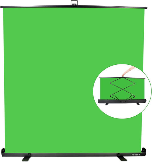 FUDESY Extra Large Green Screen, 74W X 77H inches Collapsible Chromakey Panel,Portable Retractable for Tiktok Video, Live Game,Aluminum Base,Wrinkle Resistant Fabric,Pull-up Style,Auto-Locking Frame