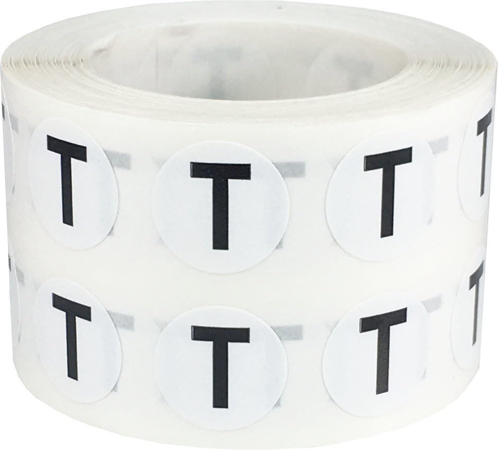 Letter T Inventory Labels .5 Inch Round Circle Dots 1,000 Adhesive Stickers