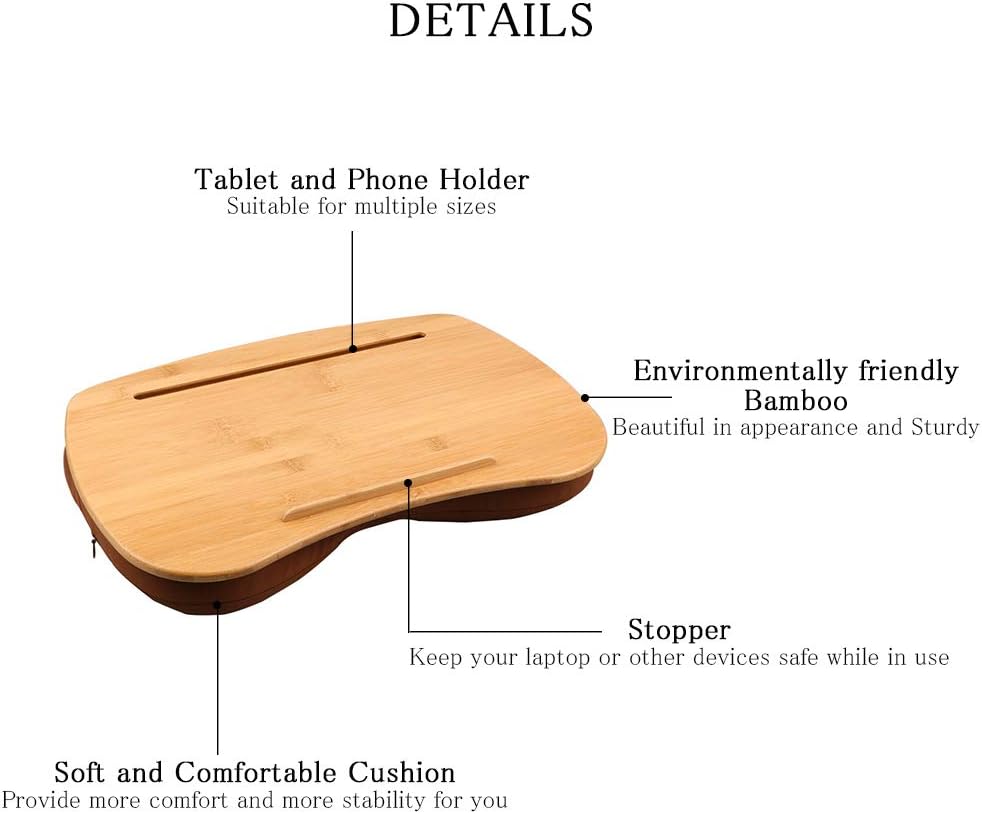SUMISKY Lap Desk-Portable Laptop Table with Bamboo Platform Phone Holder (M(18.5"x11.8"))