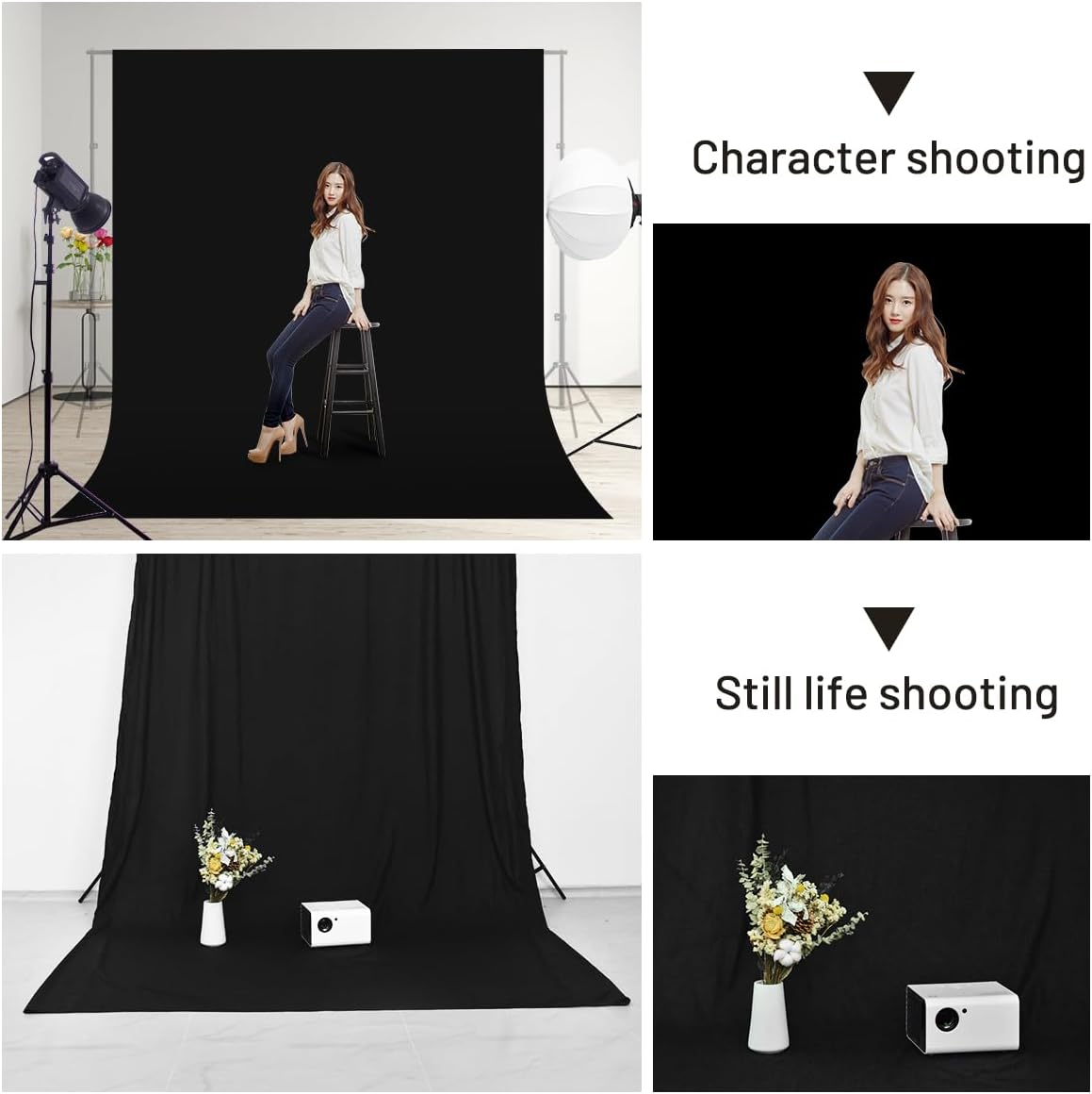 Black Backdrop Background,10 X 13 FT Large Photography Backdrop Photo Background Screen for Photography Photo Booth Backdrops for Photoshoot Background Screen Parties Curtain