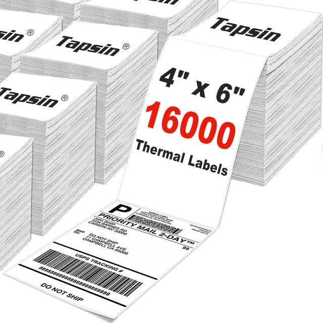 Shipping Thermal Labels, Pack of 16000 Perforated 4x6 Shipping Label Papers, FanFold Thermal Printer Labels, Sticker Labels to Write on, Permanent Strong Adhesive, Commercial Grade