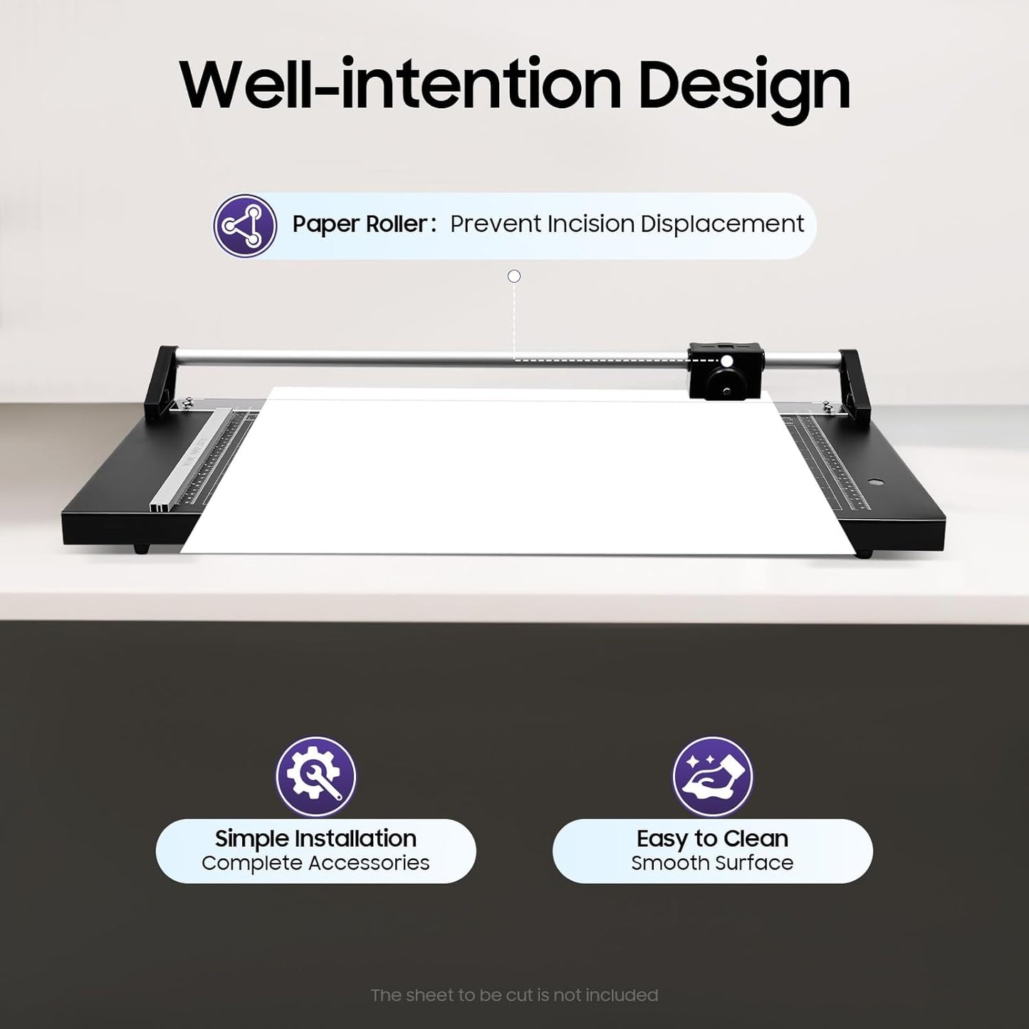 24" Professional Rotary Trimmer, Paper Cutter with Positioning Ruler & 2 Blades, 0-60° Angle Scale for Photo Sticker Shops, Offices