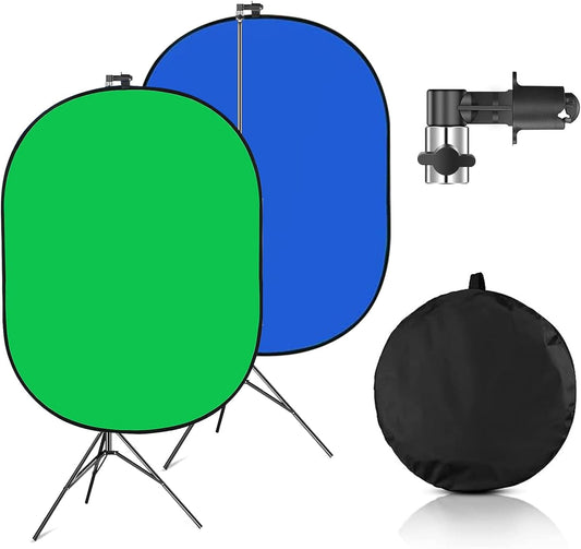 Portable Green Screen Backdrop with Stand,Foldable 5x7ft Chromakey Blue&Green Screen 2 in 1 Pop Up Collapsible Backdrop for Photo and Video Shooting,Gaming (Green & Blue)