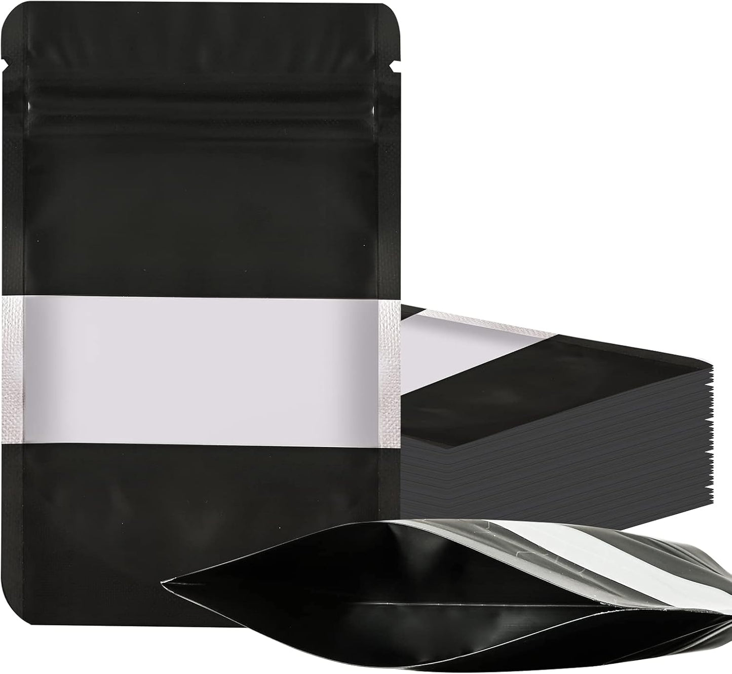 100 Pieces Smell Proof Mylar Resealable Food Storage Bags With Clear Window, Foil Pouch Stand-up for Self Sealing Supplies (Black, 4.7 x 7.8 Inch)