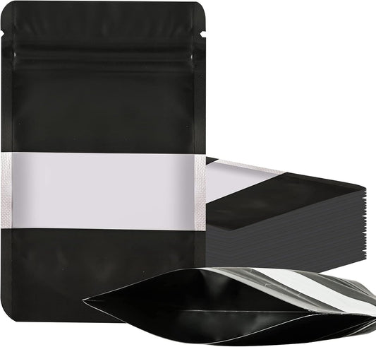 100 Pieces Smell Proof Mylar Resealable Food Storage Bags With Clear Window, Foil Pouch Stand-up for Self Sealing Supplies (Black, 4.7 x 7.8 Inch)