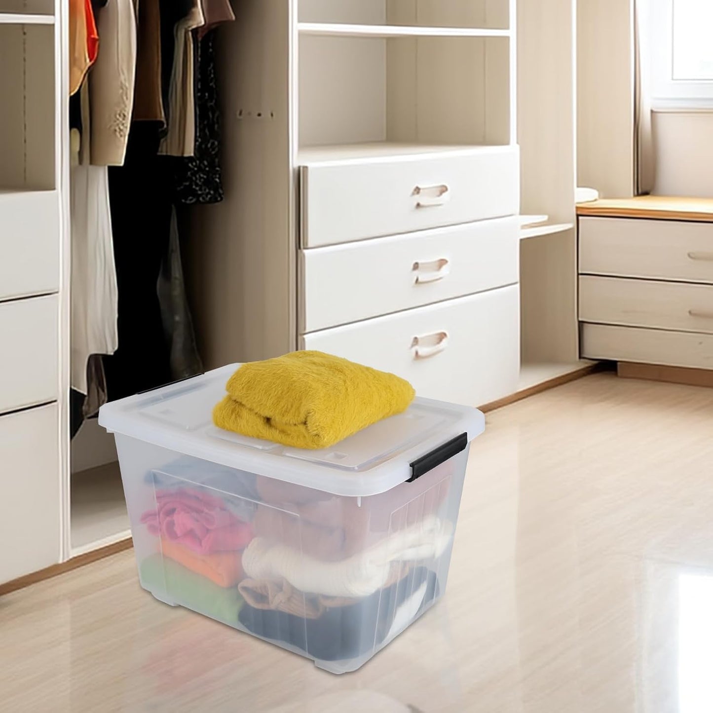 70 Quart Clear Plastic Large Storage Box with Wheels, 4-Pack Plastic Storage Bins with Lids