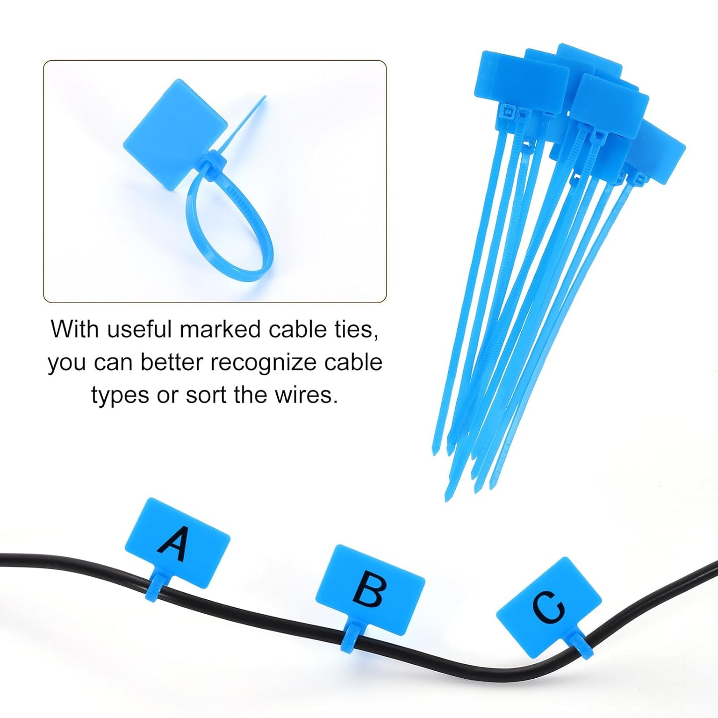 uxcell Desk Grommet, 2-3/4" (70mm) Zinc Alloy Cable Hole Cover Wire Cord Organizer with Marked Cable Ties for Home Office Desktop Wire, Black