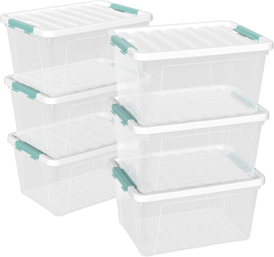 Pekky 6 Packs Clear Large Storage Containers Bins with Lid, Multipurpose 35 Quart Plastic Latch Box Tote