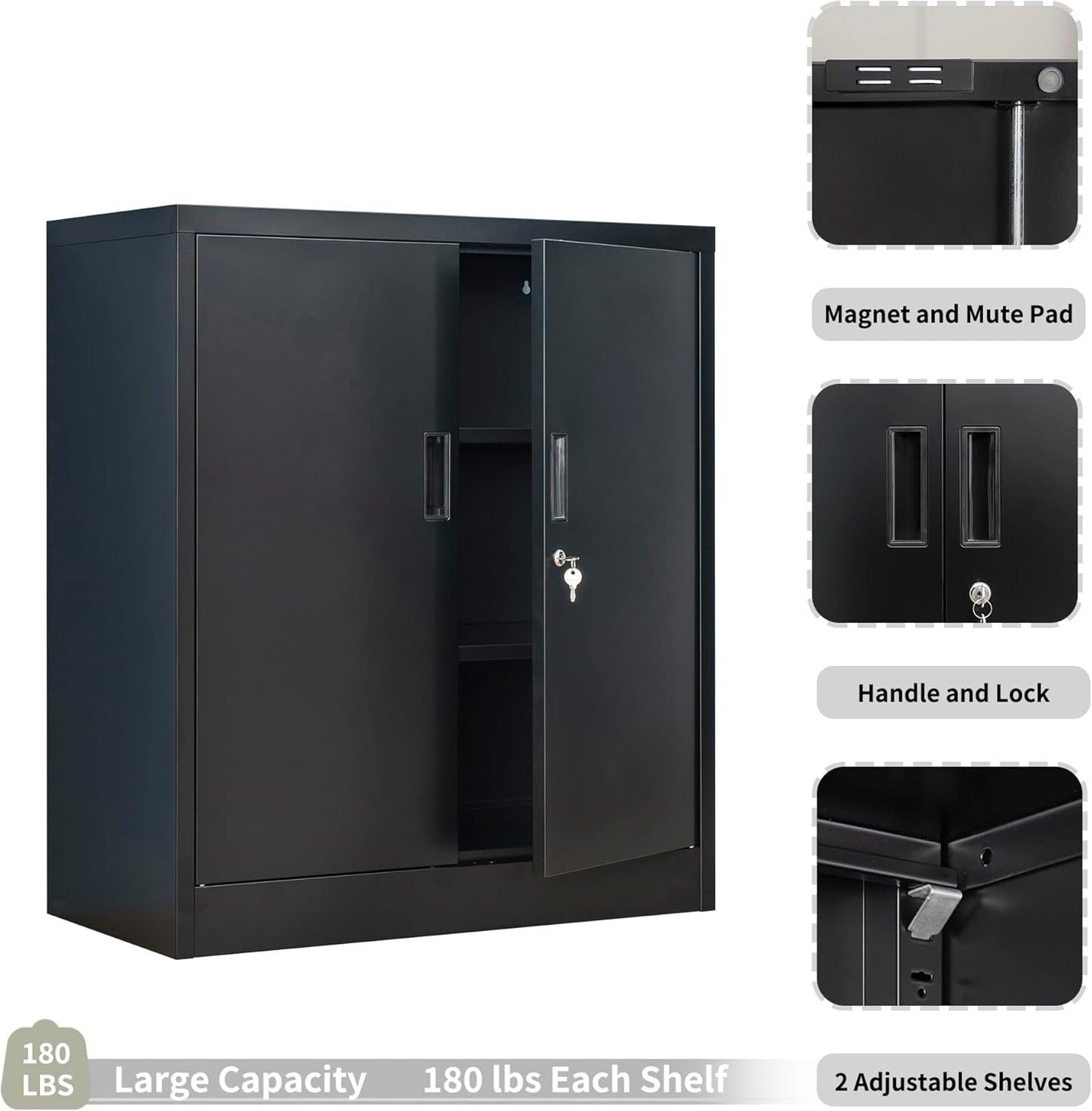 CMY Metal Storage Cabinet, 36" H Locking Storage Cabinet with Adjustable Shelves, Steel Cabinets for Garage, Home, Office, Utility Room-Black