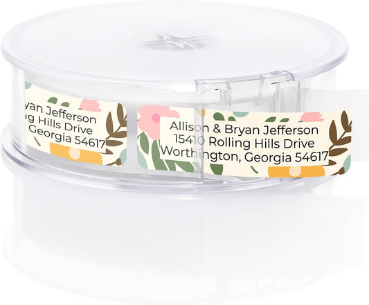 Pastel Floral Rolled Address Labels / 500 Personalized Return Address Labels/Designer Address Stickers in Elegant Plastic Dispenser