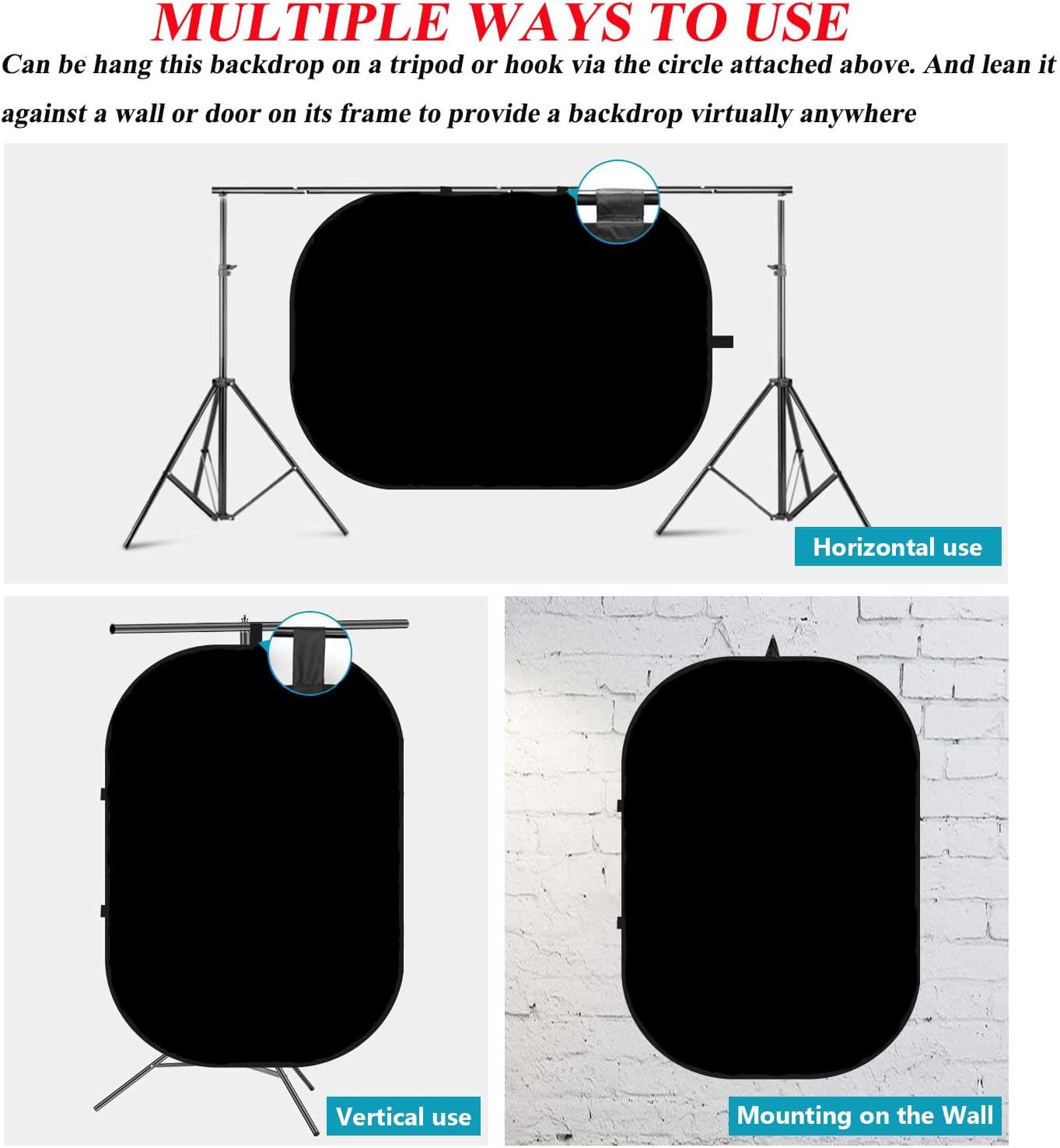 5x6.6ft/1.5×2m Chromakey Backdrop, 2-in-1 Black Screen and White Screen, Collapsible Reversible Pop Up Background for Photography Studio, Live Streaming, Video Shooting (Black/White)