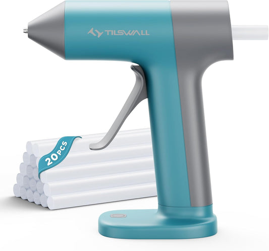 Tilswall Cordless Hot Glue Gun, Rapid 30s Preheat, Mini glue gun and sticks set with 2000mAh Type-C Rechargeable, Smart Power Off, 20 Premium Glue Sticks, Ideal for DIY Crafts, Gift Making Blue