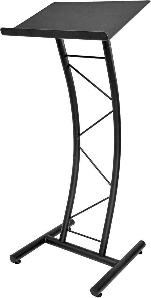 Kingdom KML8CB All Metal-Constructed Curved Lectern with “H” Style Base, Stand up Church Pulpit, Slanted Lectern, Conference Podium for Speakers, Speeches, Other Occasions, Powder Coat Finish Black