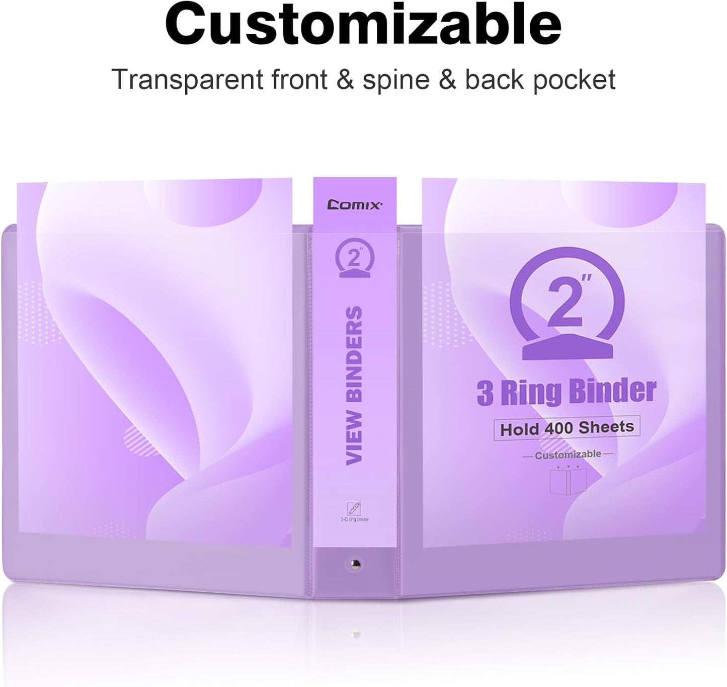 COMIX Standard 3 Ring Binder 2 inch with Clear View Cover, 2" Round Ring View Binder Holds 400 Sheets of US Letter Size Paper, 6 Pack (Multicolored)