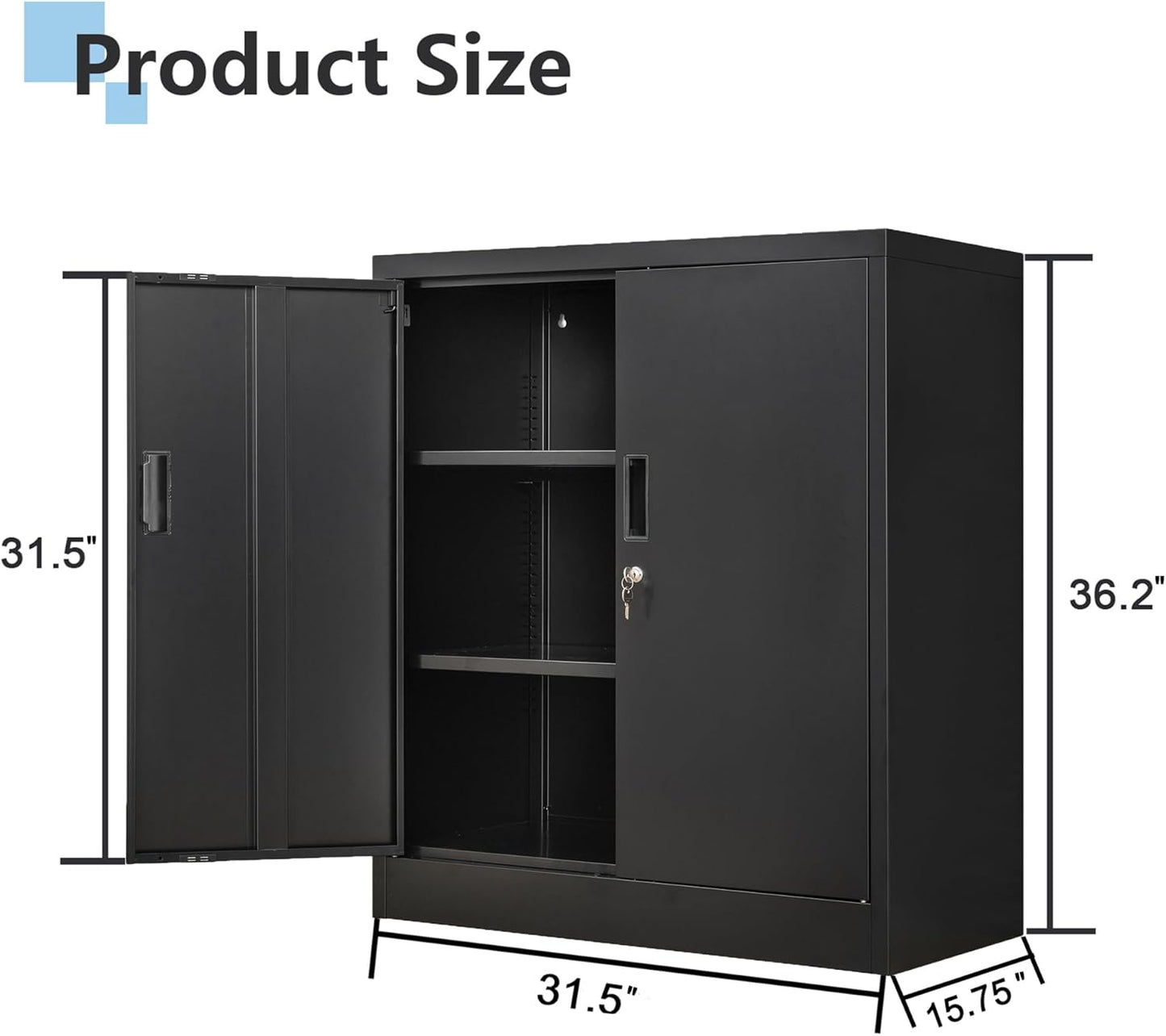 CMY Metal Storage Cabinet, 36" H Locking Storage Cabinet with Adjustable Shelves, Steel Cabinets for Garage, Home, Office, Utility Room-Black