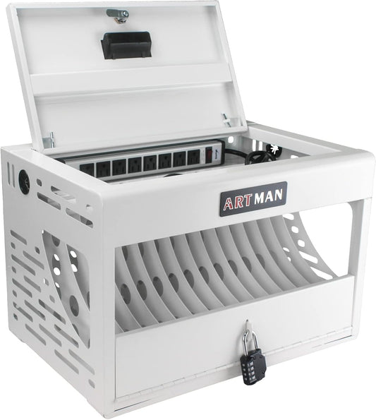 16 Device Charging Station for Laptops/Tablets/iPads/Chromebooks,16 Bay Wall-Mount Lockable Charging Cabinet with Cable Management & Power Organization,Fully Assembled Storage Cart (16 Bay-White)