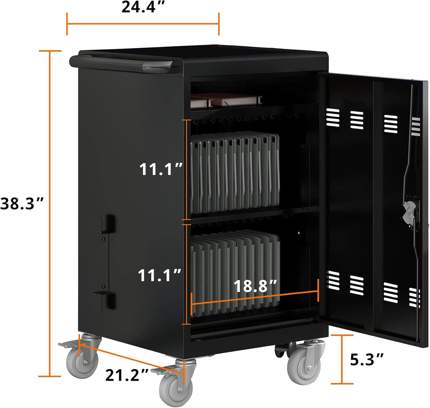 32 Device Mobile Charging Cart, Chromebooks and Laptop Computers, Locking Charging Station with Lock & Key
