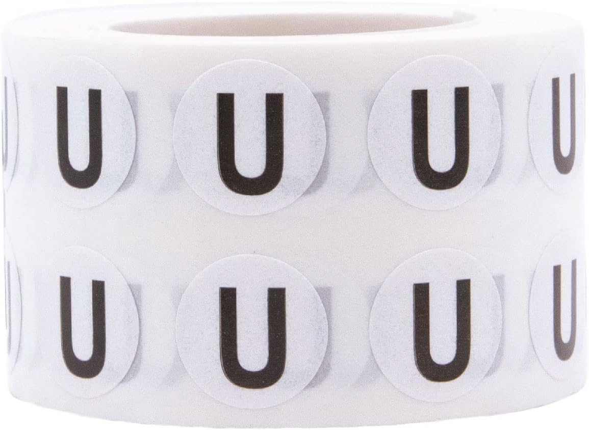 Letter U Inventory Labels .5 Inch Round Circle Dots 1,000 Adhesive Stickers