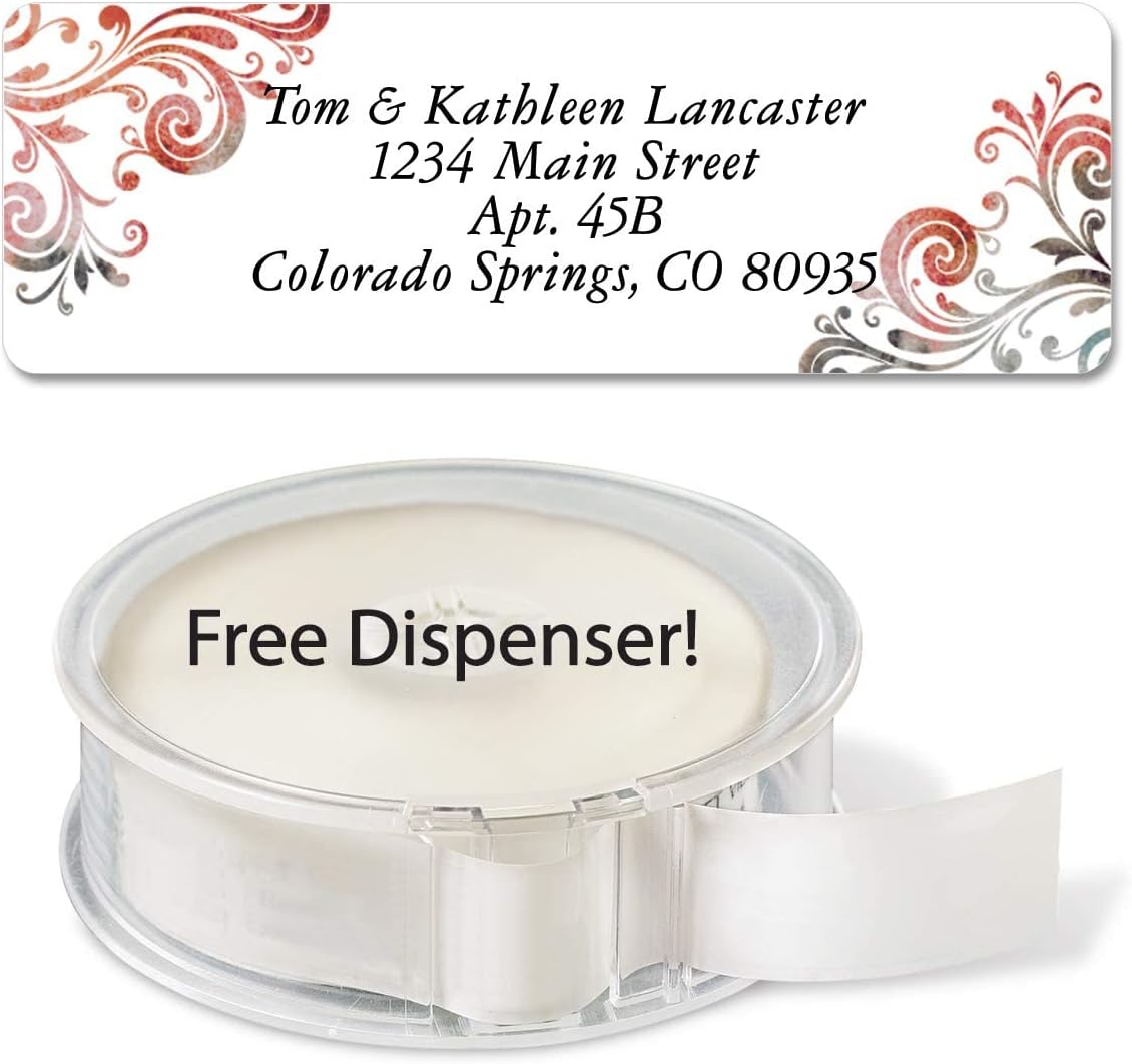 Colorful Images Colorful Gray Swirls Rolled Personalized Return Address Mailing Labels with Dispenser, Customize with Name & Shipping Address, 500 ¾” x 2½” Self Adhesive, Easy Peel Label Roll