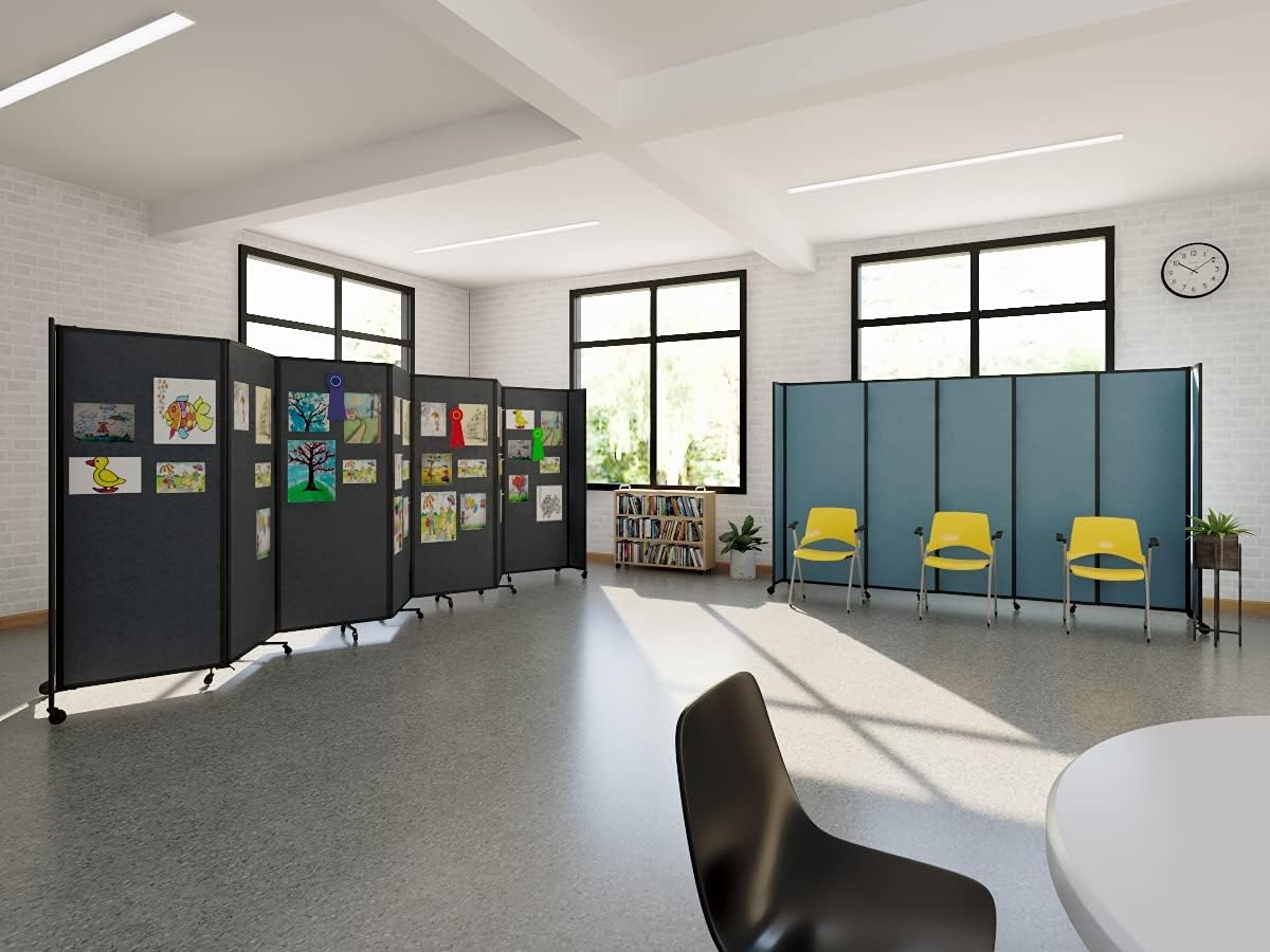 Versare Straightwall Sliding Portable Wall Partition | Freestanding Office Dividers | Locking Wheels | Temporary Room Separator | 7'2" Wide x 6'10" Tall Caribbean Fabric Panels