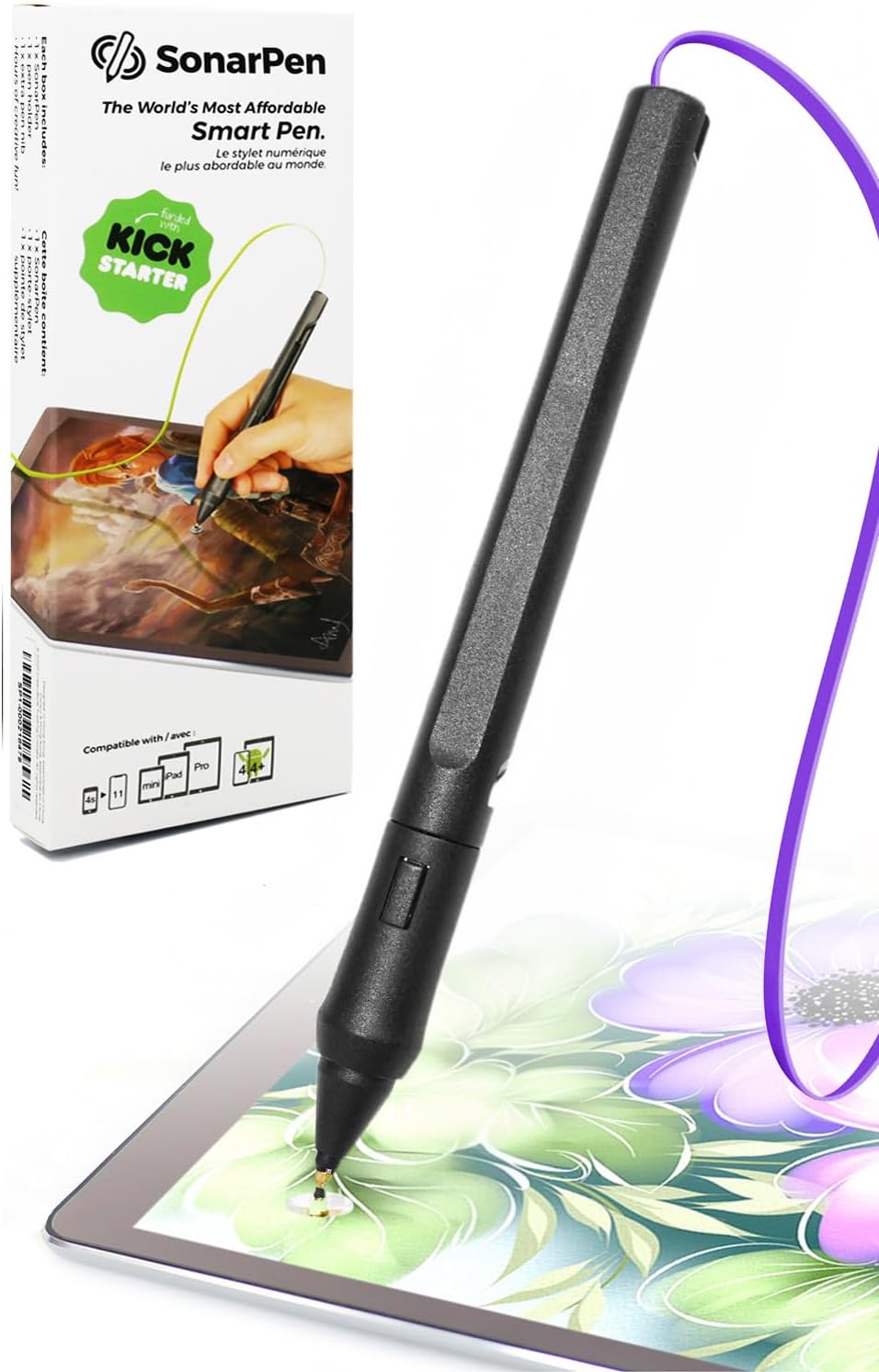 SonarPen: Pressure Sensitive Stylus Pen, with Palm Rejection and Shortcut Button. Battery-Less. Compatible with Apple iPad/iPhone/Android/Switch/Chromebook (Purple)