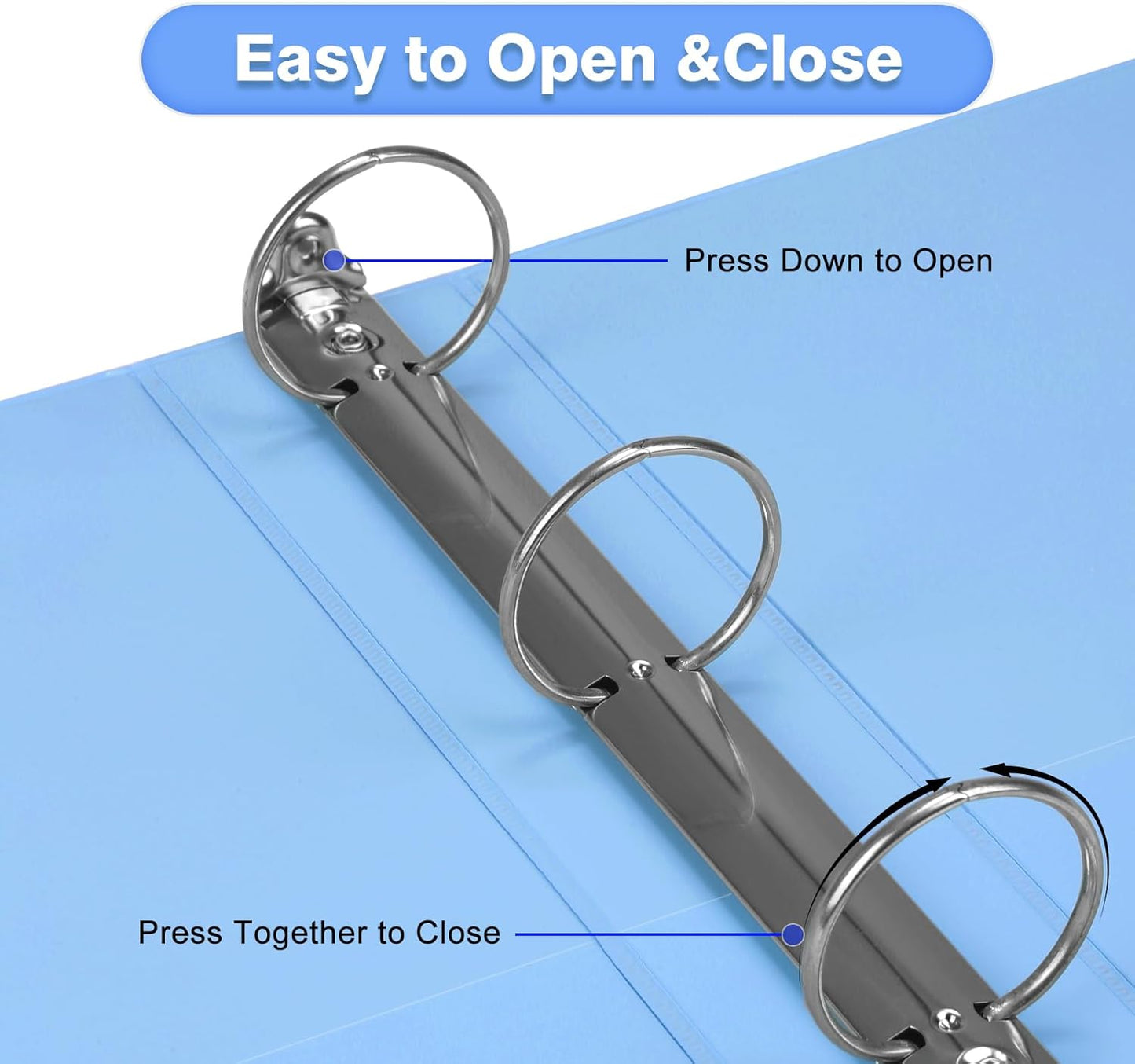 COMIX Standard 3 Ring Binder 2 inch with Clear View Cover, 2" Round Ring View Binder Holds 400 Sheets of US Letter Size Paper, 6 Pack (Pale Blue)