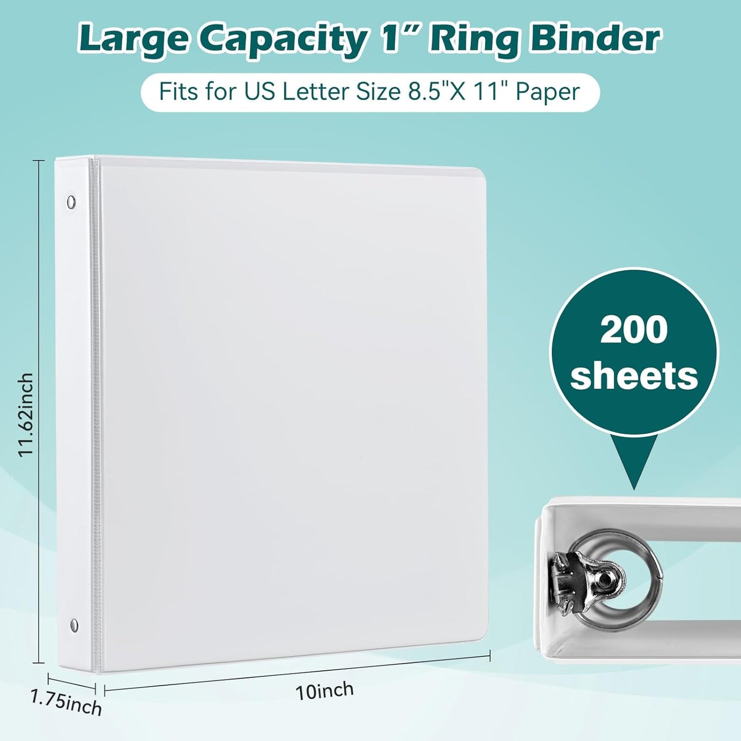 3 Ring Binder 1 Inch 12 Pack, 1" Clear View with Round Rings, PVC-Free,Holds for 200 Sheets 8.5“ x 11" US Letter Size Paper, Durable White Binders Perfect for Office,School and Home