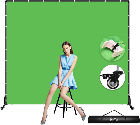7x6.5ft Green Screen Backdrop Kit,Movable Backdrop Stand with Wheels and Greenscreen Background for Video Recording,Streaming.