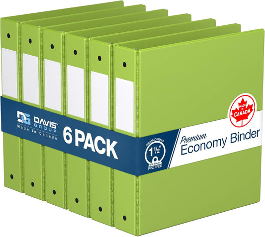 Premium Economy 6-Pack 3-Ring Binders for School or Office, Round-Ring Binders, 1.5 Inch, Lime Green