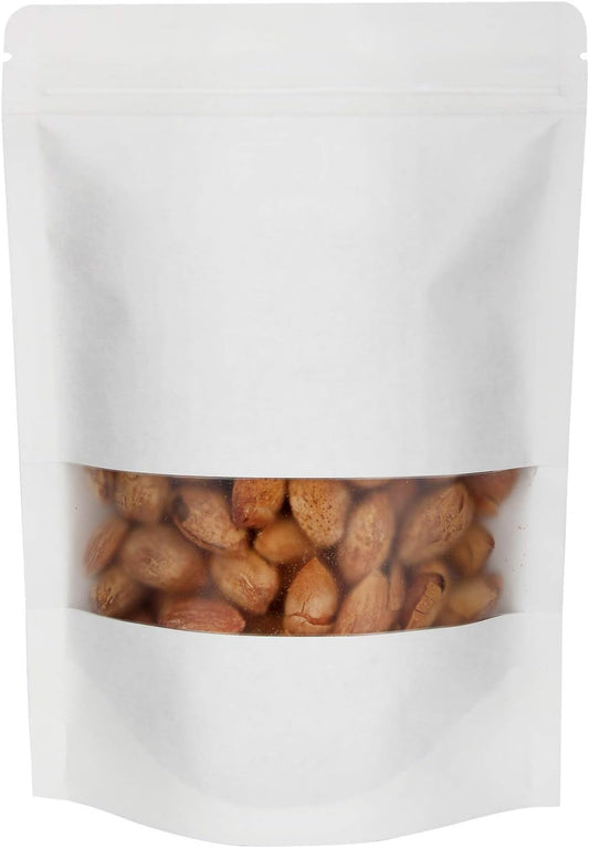 Blisstime 50 Pieces Resealable Bags for Small Business, White Kraft Paper Stand Up Pouches with Matte Window Reusable Heat Sealable Bags for Packaging (7 X 10.2 Inches)