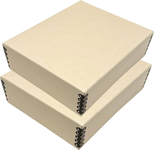 Lineco Museum Archival Storage Box, 8.75x10.75x3 in. Drop Front Design. Acid-Free with Metal Edge. Organize Photos, Pictures, Prints, Documents, Crafts, DIY. Tan, 2 Pack