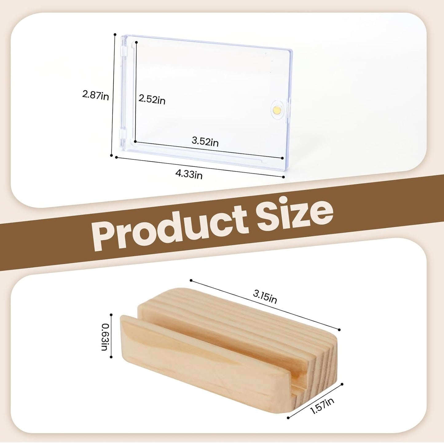 Magnetic Card Holder for Trading Card - Baseball Card Display Protector with Wooden Card Stand, 35pt Acrylic Hard Card Sleeves Case, Card Display Stand for PSA Slabs Trading Cards and Sports Cards