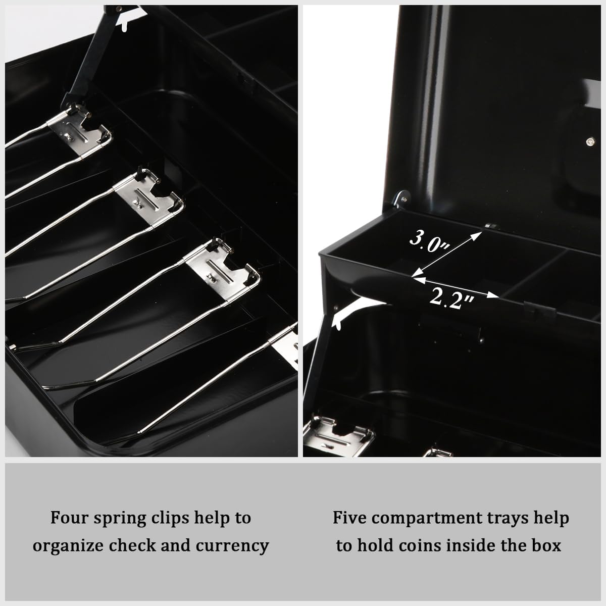 Jssmst Large Locking Cash Box with Money Tray, Metal Money Box with Combination Lock Cash Safe with Security Cable, Black, SM-CB02302XL