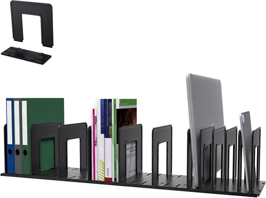 Adjustable Vertical File Sorter Sturdy Plastic Expandable Upright File Holder, Desktop Binder Organizer, School Office Organization Bookshelf Divider, Assemble Easily Endlessly, Black