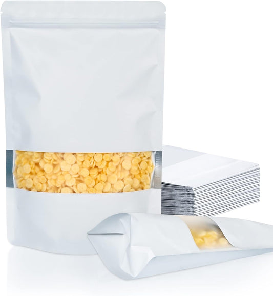 FireKylin 100 Pack Smell Proof Bags 6.3" x 9.4", Resealable Bags with Matte Window, Foil Pouch Stand Up Sealable Bags for Packaging（White）
