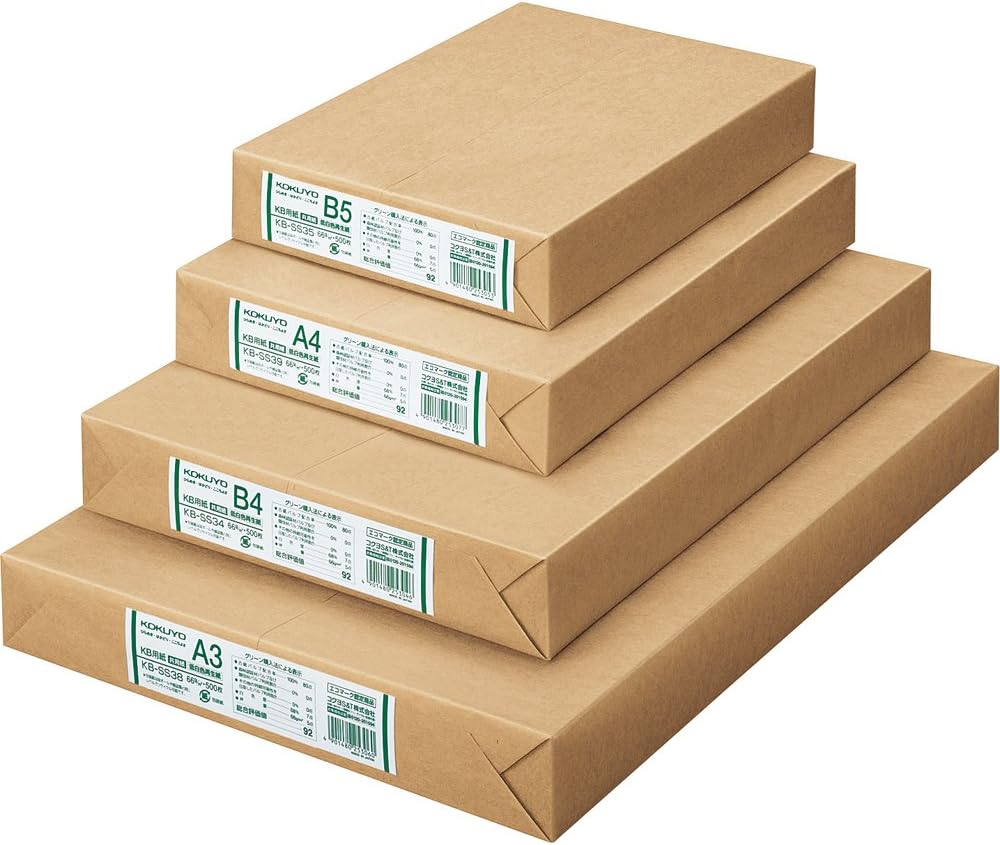 Kokuyo KB Paper, A4, Recycled Multipurpose Print & Copy Paper, 68 Bright (ISO), Thickness 0.1 mm, 66gsm, 500 Sheets, Japan Import (KB-SS39)