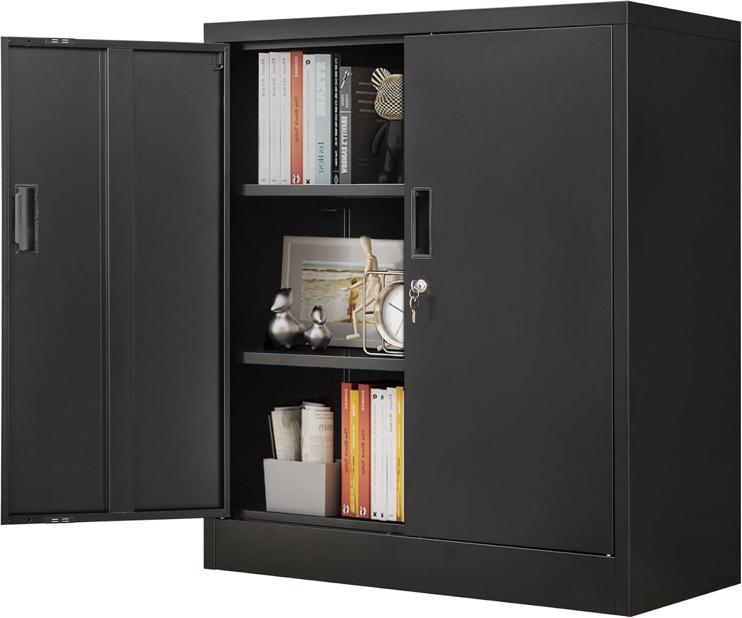 CMY Metal Storage Cabinet, 36" H Locking Storage Cabinet with Adjustable Shelves, Steel Cabinets for Garage, Home, Office, Utility Room-Black