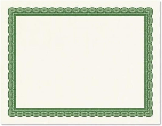 Executive Green & White Parchment Certificate Papers - Pack of 25, Laser & Inkjet Printer Compatible, For Office, Business Awards, Graduation, School Diplomas, 8-1/2" x 11" on 60 lb. Text Stock