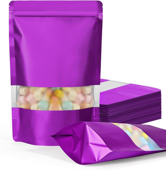 FireKylin 100 Pack Smell Proof Bags, Resealable Bags with Matte Window, Foil Pouch Stand Up Sealable Bags for Packaging(Purple,3.5" x 5.1")