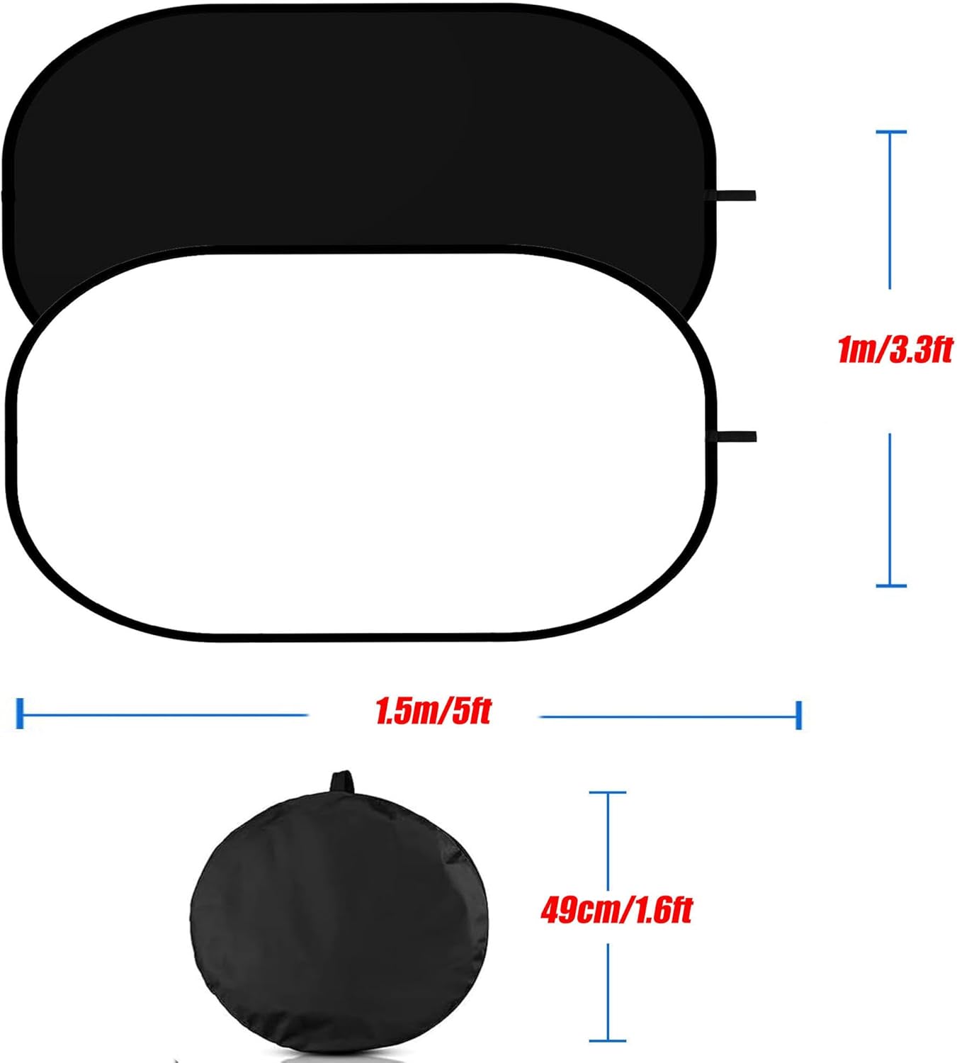 3.3x5ft/1x1.5m Chromakey Backdrop, 2-in-1 Black Screen and White Screen, Collapsible Reversible Pop Up Background for Photography Studio, Live Streaming, Video Shooting (Black/White)