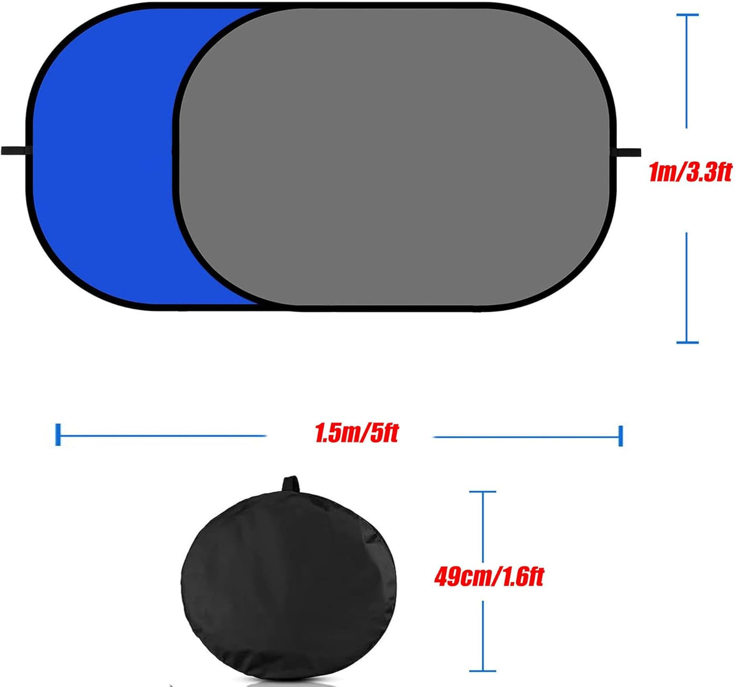 3.3x5ft/1x1.5m Chromakey Backdrop, 2-in-1 Blue Screen and Grey Screen, Collapsible Reversible Pop Up Background for Photography Studio, Live Streaming, Video Shooting (Blue/Gray)