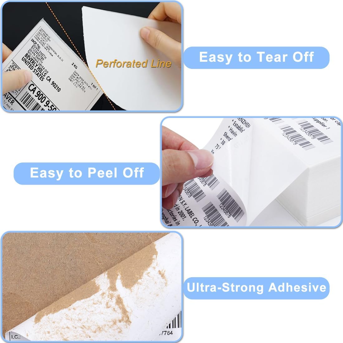 Shipping Thermal Labels, Pack of 16000 Perforated 4x6 Shipping Label Papers, FanFold Thermal Printer Labels, Sticker Labels to Write on, Permanent Strong Adhesive, Commercial Grade