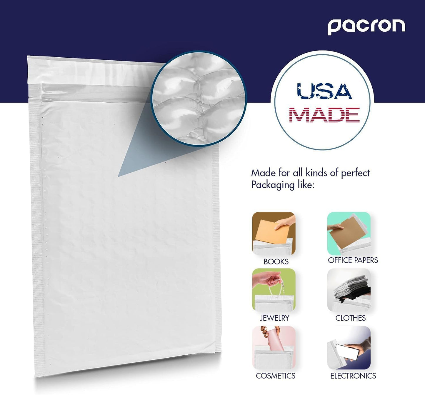 250-Pack Waterproof Poly Bubble Mailers 5 x 10 - Thick, Durable, Instant Seal Envelopes with Strong Adhesive - Protective Shipping Mailers for Jewelry, Cosmetics, SD Cards, USB Cables