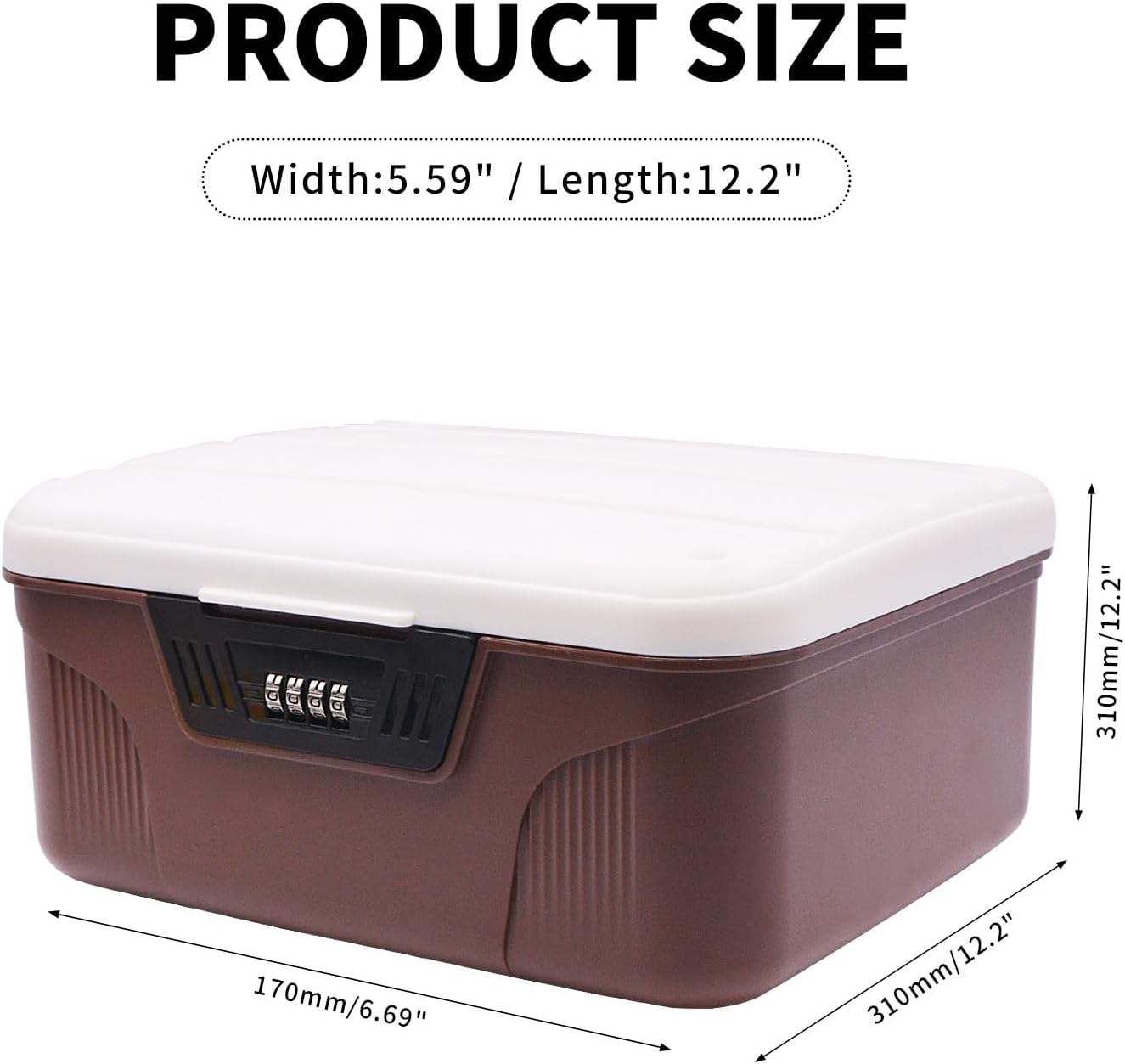 Lockable Storage Bin - 4.2 Gallon Locking Container with 4-Digit Combination Lock, Stackable Plastic Organizer Box for Usable As Item Organizer Or Office File Storage/Camping(Brown)