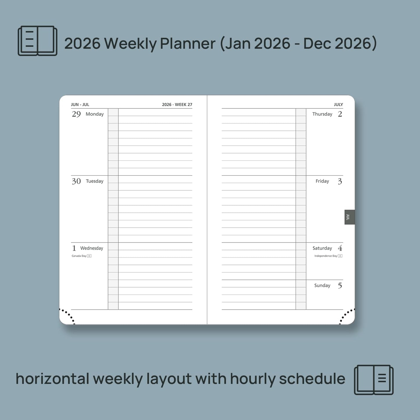 POPRUN Weekly Planner 2026 Calendar (Pocket 4'' x 6.25'') 12 Months Notebook with Horizontal Layout, Leather Hardcover, Inner Pocket, 100GSM Thick Paper, Pen Holder TJ - Army Green