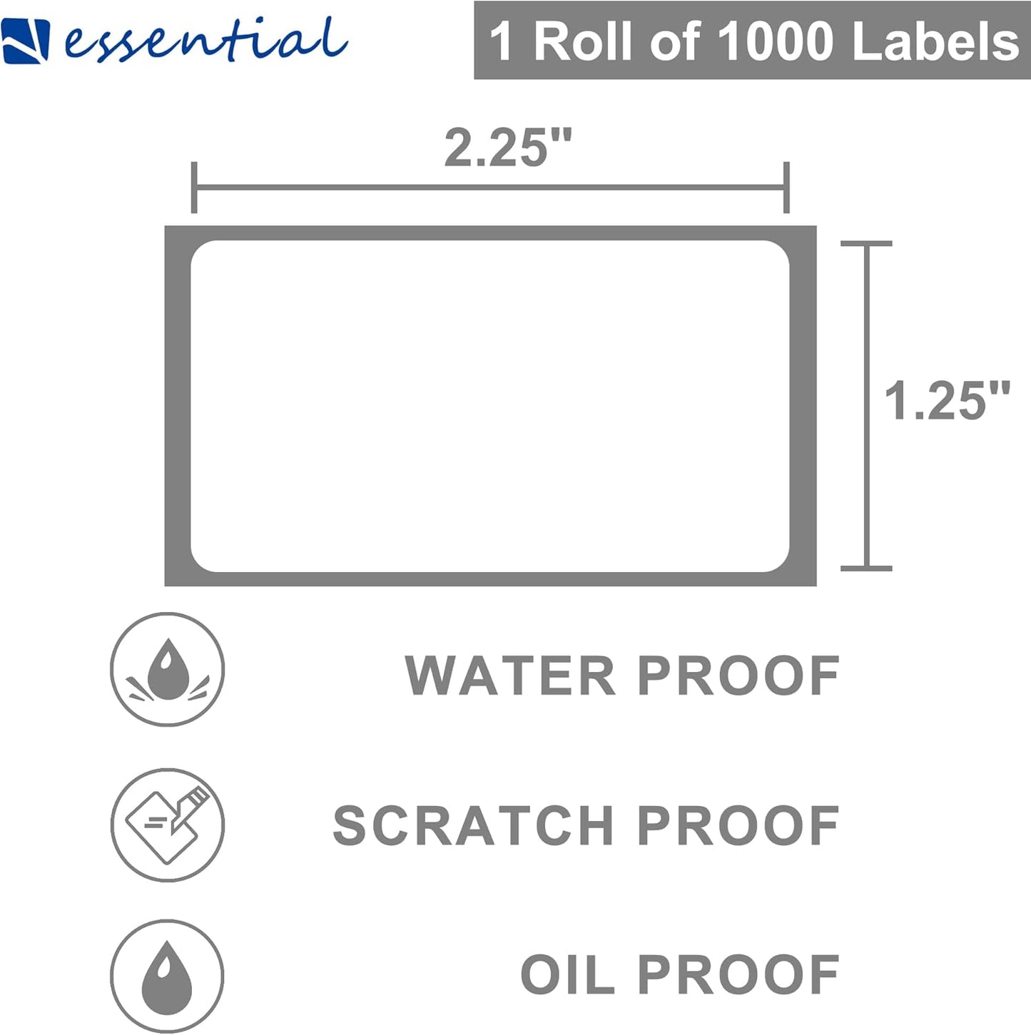 ESSENTIAL 2.25"x 1.25" (57mm ×32mm) White Direct Thermal Barcode Labels, Shipping Labels, Compatible with Zebra & Rollo Label Printer, 1000 Labels of Roll (1 Roll)