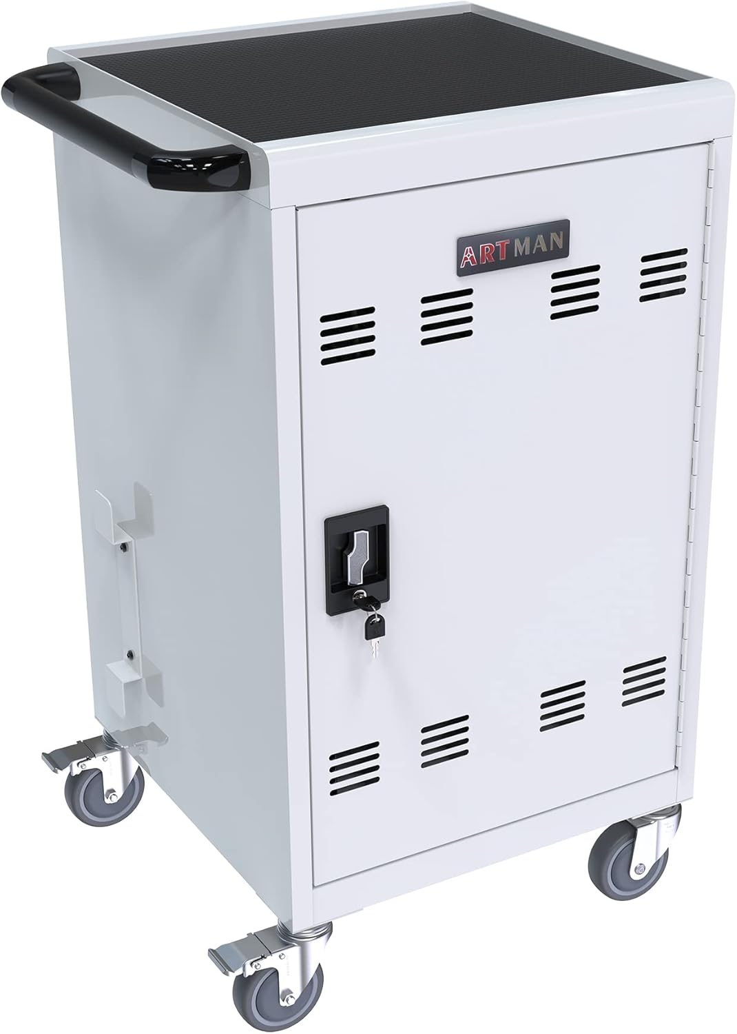 32 Device Charging Cart, Laptop and Tablet Storage Cart, Holds Up to 16.3" with Cord Management, Front and Rear Access Locking, Desktop Charging and Storage Cabinet for Classroom or Office.White