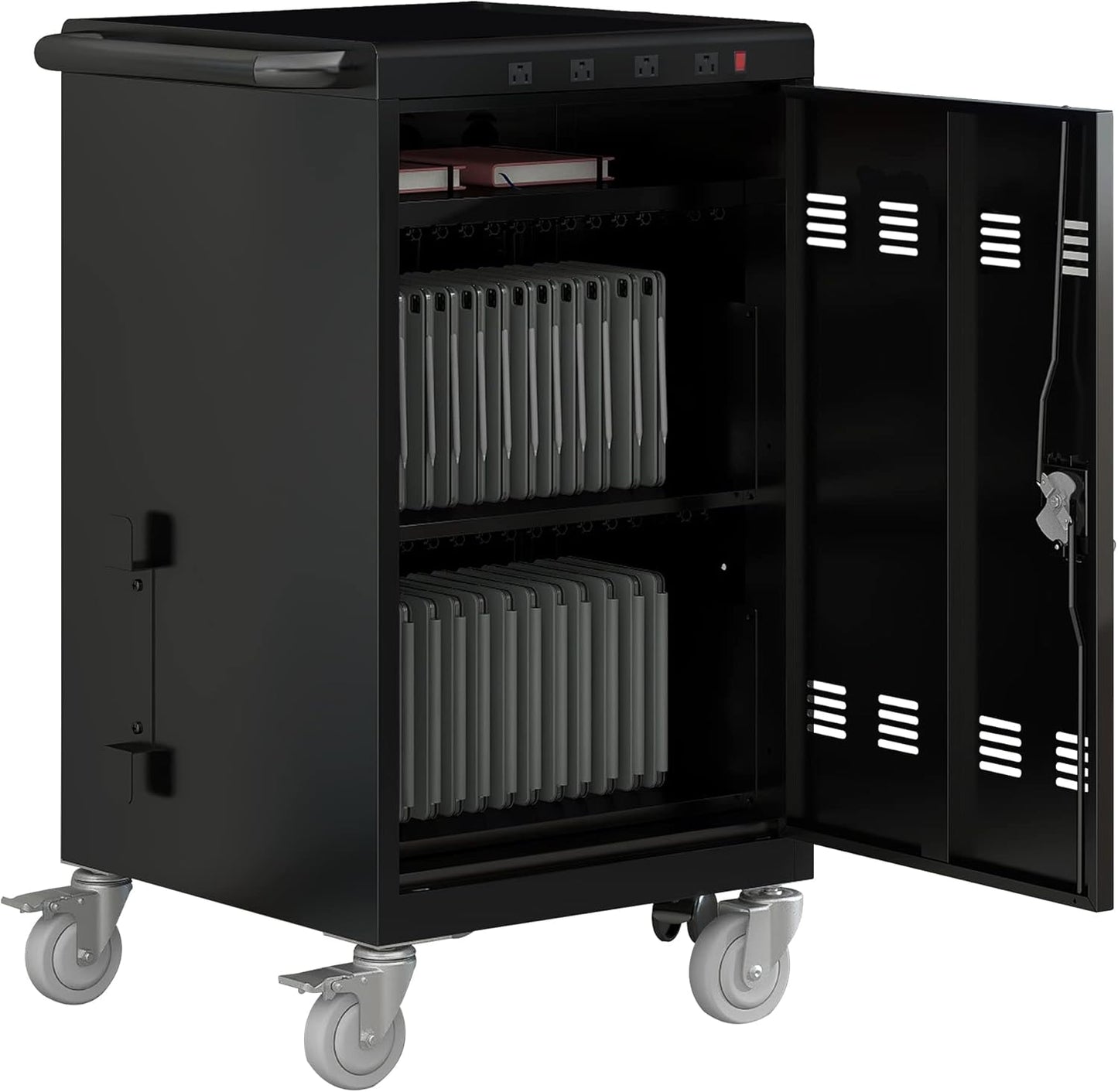 35 Device Mobile Charging Cart, Chromebooks and Laptop Computers, Locking Charging Station with Lock & Key for The Front Back Door, Surge Protection