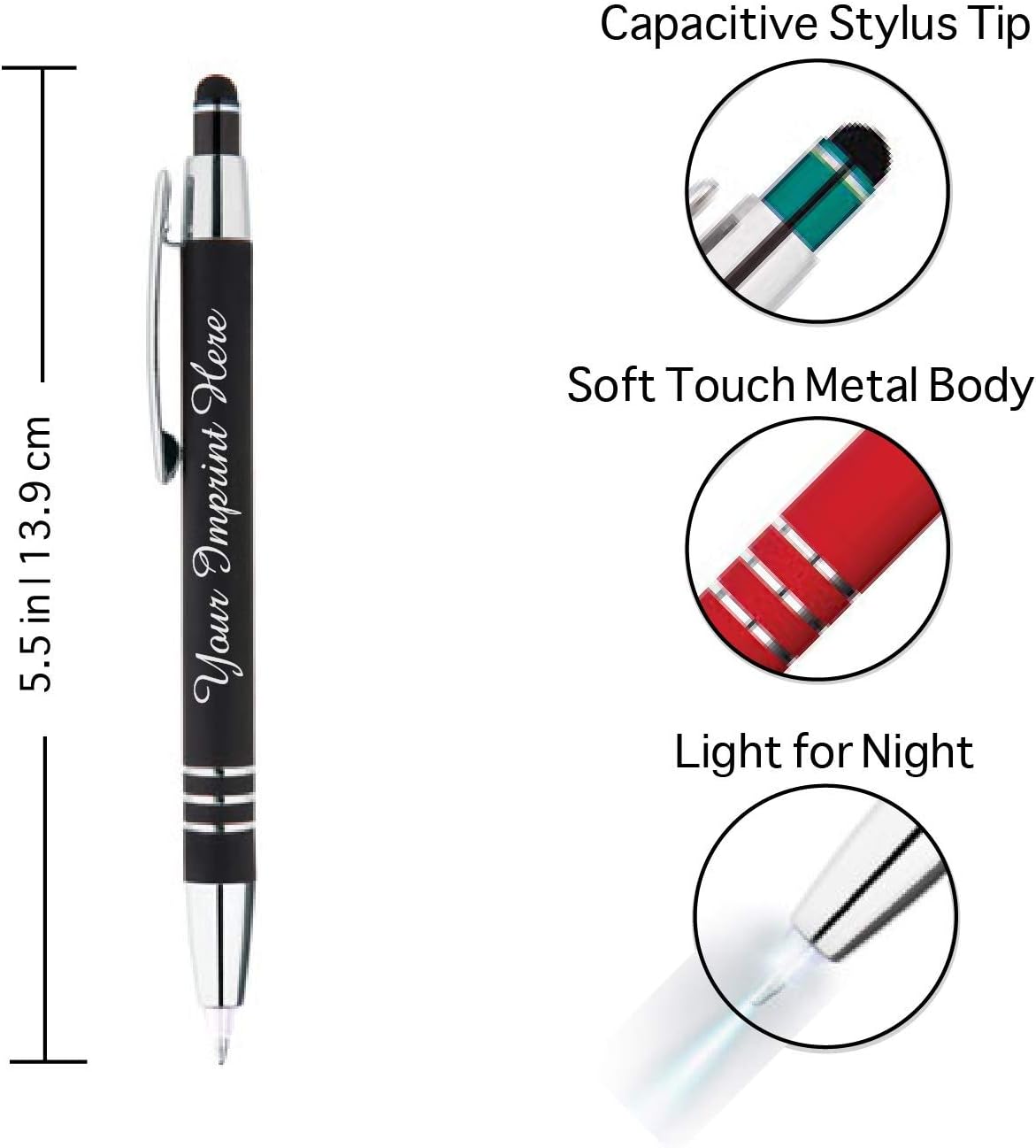 ExpressDesigns™ - Personalized Pens Gift Set - 2 Pack of | LED Flashlight Soft Touch Metal Pens w/gift box | Luxury Ballpoint Pen Custom Engraved with Name or Message | Light Up Pens (Black - Red)